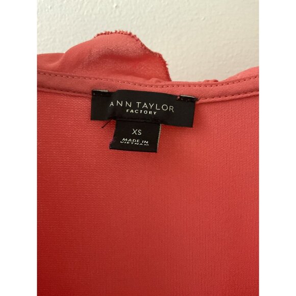 Ann Taylor Factory Sleeveless Coral Orange Top With Ruffle Neckline Womens XS - Picture 2 of 5